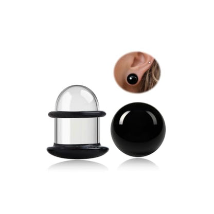 GEMQUEEN 24 Pcs 0.5mm Increments Glass Ear Stretching Kit Hypoallergenic - color: Black, size: 16mm(5/8'') | 2pcs