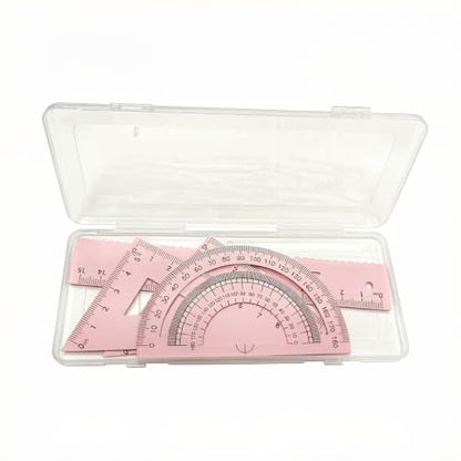 Multifunctional Geometric Ruler Set Protractor Triangle Straight Ruler Hand Measurement Drawing Tools with Storage Box for School Carpentry (Pink-1pc) - color: Pink-1pc