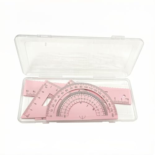 Multifunctional Geometric Ruler Set Protractor Triangle Straight Ruler Hand Measurement Drawing Tools with Storage Box for School Carpentry (Pink-1pc) - color: Pink-1pc