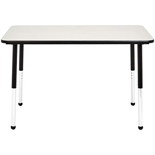 Amazon Basics Adjustable Height Rectangular Classroom Activity Table, Writing Desk for School and Home, Grey Top/Black Edge, 47" W x 29" L x 30" H