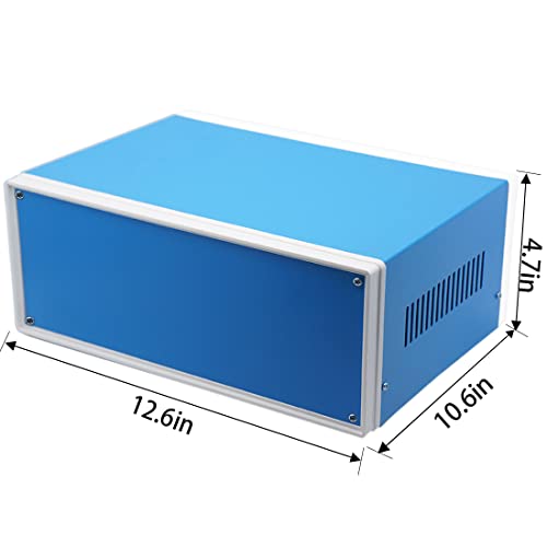Zulkit Electronic Enclosures Blue Metal Enclosure Project Case DIY Box Junction Case Enclosure Preventive Case 12.6x10.6x4.7inch (320x268x120mm) - size: 12.6" x 10.6" x 4.7"