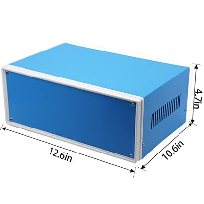 Zulkit Electronic Enclosures Blue Metal Enclosure Project Case DIY Box Junction Case Enclosure Preventive Case 12.6x10.6x4.7inch (320x268x120mm) - size: 12.6" x 10.6" x 4.7"