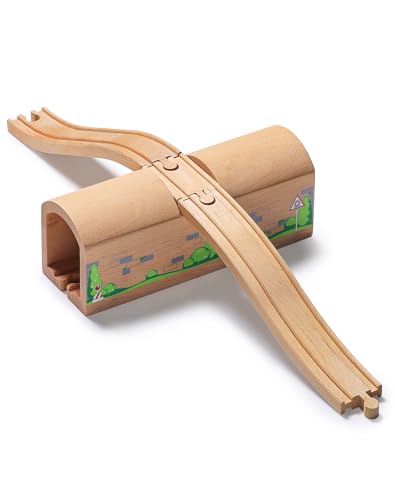 SainSmart Jr. Wooden Train Track Accessories Bridge Tunnel, Wooden Train Track Bridge Compatible with Thomas, Brio, Chuggington, Melissa and Doug, Made of Sturdy Hardwood for Long-Term Play - style: Bridge Tunnel