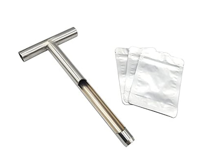 Soil Sample Probe 12 Inch with Reusable Soil Sampler Bags,Stainless Steel T-Style Handle Soil Test Kit,Soil Probe Rod for Soil Sampling Plant Care/Agriculture/Garden/Farm/Golf Course (12”S/T-Style) - size: 12”S/T-Style