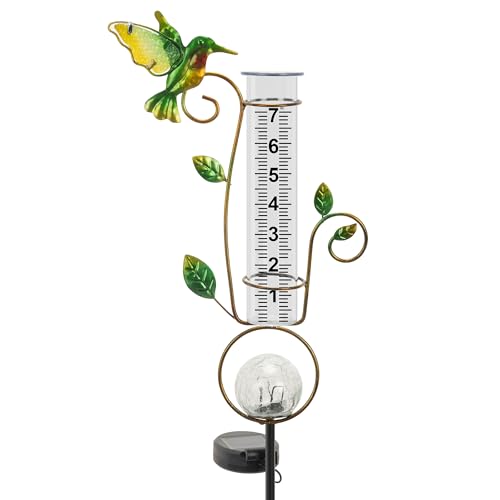 36" Hummingbird Solar Rain Gauges Ourdoor, Decor for Yard Lawn Garden Patio - color: Greenish-blue hummingbirdt