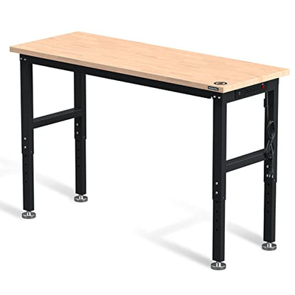 WORKPRO 60" Adjustable Workbench, Rubber Wood Top, 2000 LBS Capacity - size: 5FT workbench