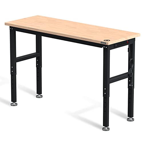 WORKPRO 60" Adjustable Workbench, Rubber Wood Top, 2000 LBS Capacity - size: 5FT workbench