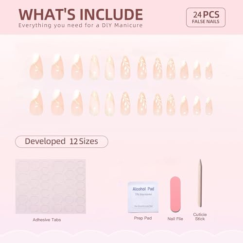 RTKHFZE Press on Nails Medium Almond Shape Fake Nails Gold Glitter Artificial Acrylic Nails with Palm Designs Nail Press ons Full Cover False Nails Glue on Nail for Women Manicure - color: Style17