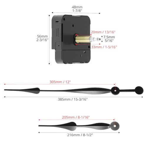 QWORK High Torque Quartz Long Shaft Clock Mechanism Replacement with Hands, Ideal for DIY Clock Projects and Repairs