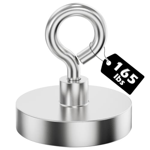 MUTUACTOR 2packs Neodymium Magnets Heavy Duty,165 lbs Pulling Force Fishing Magnet Rare Earth Magnet,Super Strong Round Magnet for Sweeping Picking Retrieving Metal Tools - style: 165lb Magnet,2packs--Φ 1.41"