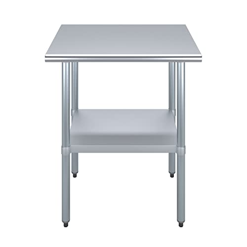 AmGood 24 in. x 30 in. Stainless Steel Work Table | Metal Kitchen Food Prep Table | NSF - size: 30 in. Long x 24 in. Deep without Wheels