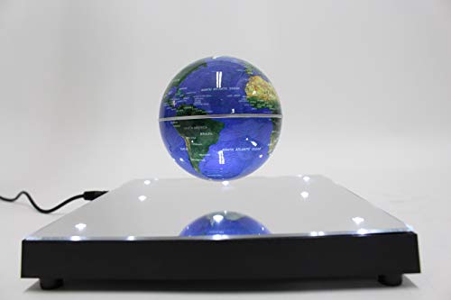 PowerTRC Rotating Magnetic Levitation Globe Suspended in Air Floating 3.5 inch Globe, ABS Base with Mirror and LED Lights