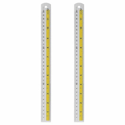 HARFINGTON 2pcs Metal Straight Ruler 30cm Metric SAE Aluminum Alloy Measuring Rulers Scale Tool with Hole for Measure Study Reading Classroom Office, Yellow - color: Yellow, size: 30cm