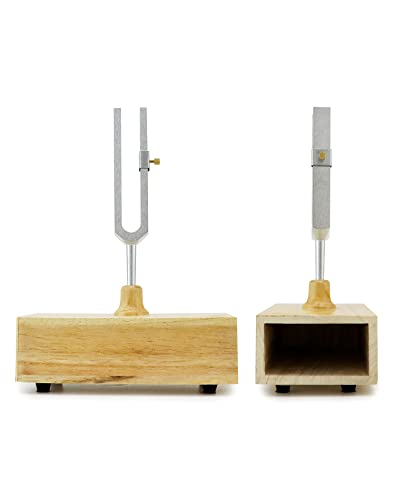 QWORK Tuning Fork 440HZ, 2 Pcs Singing Tone Tuning Set, Steel Tuning Forks with Wood Resonator Box for Various Experiments