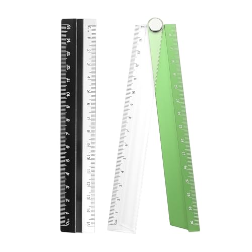HARFINGTON Folding and Straight Ruler Kit 30/15cm Metric Aluminum Alloy Plastic Protractor Foldable Angle Ruler for Home Classroom Office, Green - color: Clear-Green