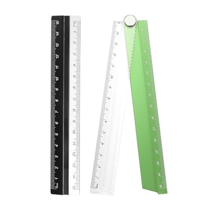 HARFINGTON Folding and Straight Ruler Kit 30/15cm Metric Aluminum Alloy Plastic Protractor Foldable Angle Ruler for Home Classroom Office, Green - color: Clear-Green