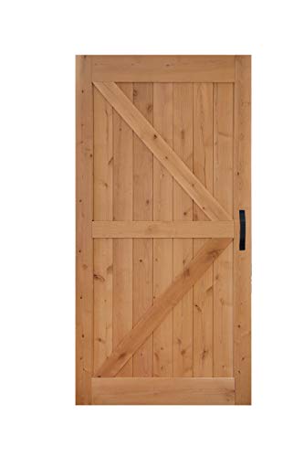 LUBANN 42 in. x 84 in. Urban Style Framed British-Brace Barn Door Unfinished Hardwood Knotty Alder Solid Wood Dissembled Barn Door Slab with Hardware - size: 42X84 British Brace