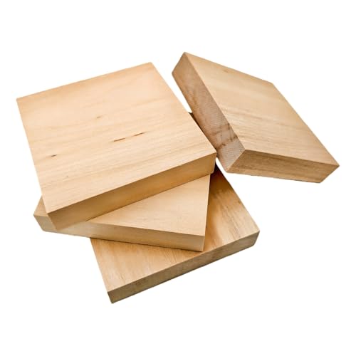 4PCS Unfinished Basswood Blocks for Crafts, Wood Craft Panels for Art, Engraving, Painting, DIY Projects, Chip Carving, Fretwork (3.93 x 3.93 x 0.78 in) - size: 3.93 x 3.93 x 0.78 in