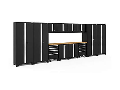 NewAge Products Black Bold Series 14PC Garage Cabinetry Set · 24-Gauge Steel · Fully Welded · 216" W x 18" D x 76.75" H, 63265