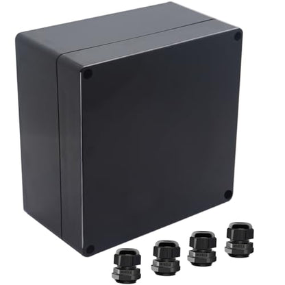 Junction Box IP65 Waterproof ABS Plastic Electrical Project Case Power Junction Boxes, Project Box with 4 PCS M16 Cable Glands 6.30x6.30x3.54 inch (160 x 160 x90 mm) - color: Black, size: 6.30"x6.30"x3.54"