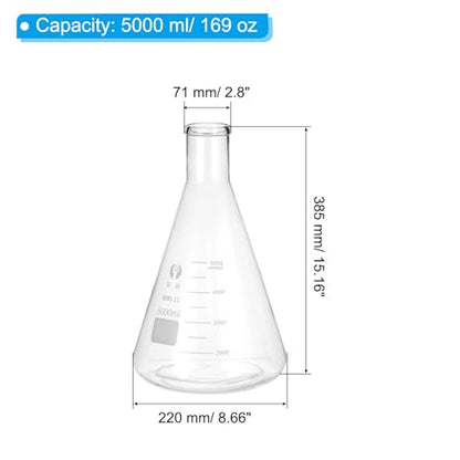 PATIKIL Erlenmeyer Flask, 5000ml 169oz Narrow Mouth Graduated Flasks Borosilicate Glass with Printed Graduation for Lab Experiment Chemistry Science Study - size: 5000ml/165oz