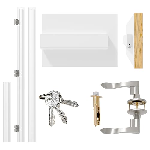 Door Jamb Frame Kit with Weatherstrip, Pine Wood, Primed, Pre-Installed Hinges, Handle Included, 81.65 in x 4.57in x 1.18 in (Right Handed) - color: Sliver Hardware-Right Handed