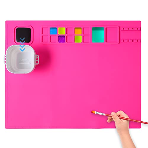 AWOKE Silicone Painting Mat - 20"X16" Silicone Art Mat with 1 Water Cup for Kids - Craft Mat has12 Color Dividers - 2 Paint Dividers (Rose) - color: Rose