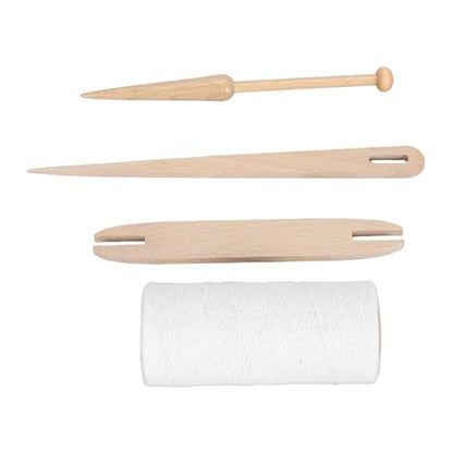 Cotton Warp Thread Kit, Premium 1mm Hand Weaving Supplies with Big Eye Needle and Wooden Rod for Tapestry Crafting, Knitting Projects, 250m Natural Cotton Yarn for Beginners