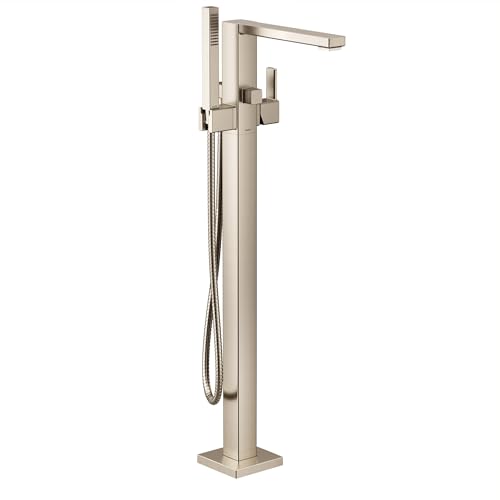 Moen S905BN 90 Degree One-Handle Freestanding Floor Mount Tub Filler with Handshower, Brushed Nickel - color: Brushed Nickel