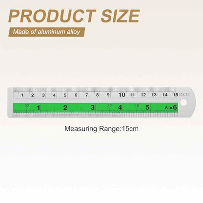HARFINGTON 2pcs Metal Straight Ruler 15cm Metric SAE Aluminum Alloy Measuring Rulers Scale Tool with Hole for Measure Study Reading Classroom Office, Green - color: Green, size: 15cm