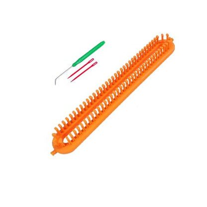 Dense Teeth Rectangle Knitting Looms，Plastic Weaving Looms Set，Weaving Loom，Scarf Hats Making Tools，DIY Crocheting Handmade Craft Kit with a Crochet Hook and Needle for Knitting Lovers，36 cm (Yellow) - size: Rectangle,36cm,Close Pegs