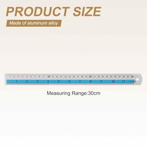 HARFINGTON 2pcs Metal Straight Ruler 30cm Metric SAE Aluminum Alloy Measuring Rulers Scale Tools with Hole for Measure Study Reading Classroom Office, Blue - color: Blue, size: 30cm