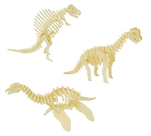3D Wooden Dinosaur Puzzle, 3 Piece Set Wood Dino Skeleton Model Puzzle - color: Dinosaur