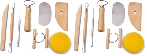 S & E TEACHER'S EDITION 8 Pcs Pottery & Clay Sculpting Tools, Double-Sided, Smooth Wooden Handles. (Pack of 2) - size: 8 PCS (Pack of 2)