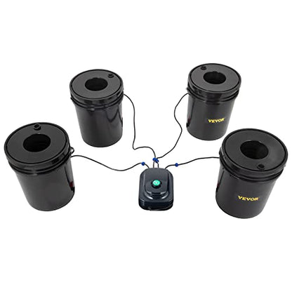 VEVOR DWC Hydroponic System, 5 Gallon 4 Buckets, Deep Water Culture Growing Bucket, Hydroponics Grow Kit with Pump, Air Stone and Water Level Device, for Indoor/Outdoor Leafy Vegetables - style: 4 Buckets