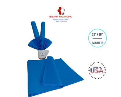 Brilliant Blue Tissue Paper Squares, Bulk 24 Sheets, Premium Gift Wrap and Art Supplies for Birthdays, Holidays, or Presents by Feronia packaging, Large 20 Inch x 30 Inch - color: BrilliantBlue
