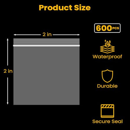 Bonison 600 PCS Small Plastic Bags 2x2 Inch, 2 Mil Clear Mini Zip Seal Bag, Tiny Reclosable Jewelry Bags for Beads, Earrings, Pills, Screws, Coins & Small Parts - size: 600pcs(2x2inch)