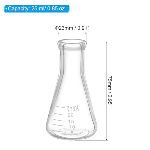 PATIKIL Erlenmeyer Flask, 25ml Narrow Mouth Graduated Flasks Borosilicate Glass with Printed Graduation for Lab Experiment Chemistry Science Study - size: 25ml/0.83oz