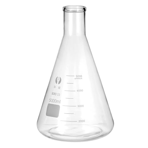 PATIKIL Erlenmeyer Flask, 5000ml 169oz Narrow Mouth Graduated Flasks Borosilicate Glass with Printed Graduation for Lab Experiment Chemistry Science Study - size: 5000ml/165oz