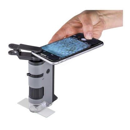 Carson MicroFlip 100x-250x, LED UV Pocket Microscope with Smartphone Clip, STEM Education (MP-250) - style: Single Pack