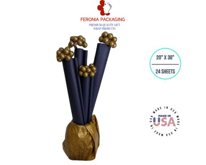 Navy Blue Tissue Paper Squares, Bulk 24 Sheets, Premium Gift Wrap and Art Supplies for Birthdays, Holidays, or Presents by Feronia packaging, Large 20 Inch x 30 Inch - color: NavyBlue