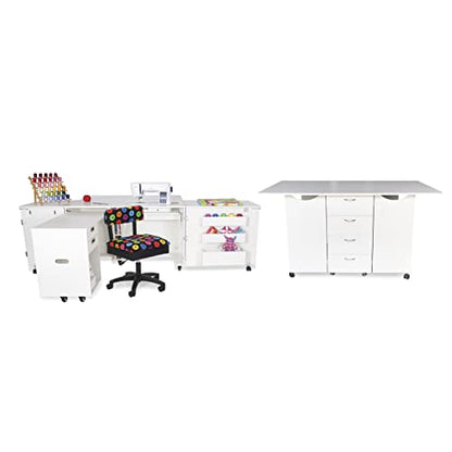 ARROW SEWING CABINETS Ash White Kookaburra with Aussie, Mat and Button Hydraulic Chair - color: Button