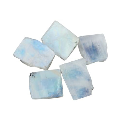 CRYSTALIS (5pcs) Rainbow Moonstone Wholesale Bulk Natural Loose Gemstone Rough, Jewelry Making Supply, Healing Raw Stones, Wire Wrapping, DIY, Cabbing, Tumbling, Collectible Gemstones (10-15mm)