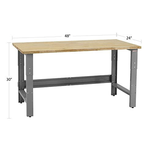 Table & Workbench: 1" Thick Solid Wood Oiled Butcher Block Top, Height Adjustable 24" D x 48" L x 30" - 36" H - by BenchPro - size: 24" D x 48" L, style: Hardwood Butcherblock