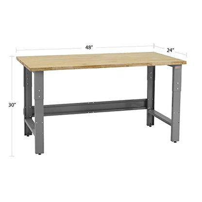 Table & Workbench: 1" Thick Solid Wood Oiled Butcher Block Top, Height Adjustable 24" D x 48" L x 30" - 36" H - by BenchPro - size: 24" D x 48" L, style: Hardwood Butcherblock