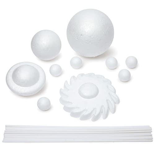 12-Piece 3D Solar System Model Kit - 12 Pcs White Foam Balls & Dowels - DIY Solar System Project & Kids Toys - Foam Planets to Paint & Painting Kit for Science Coloring Fun for Kids