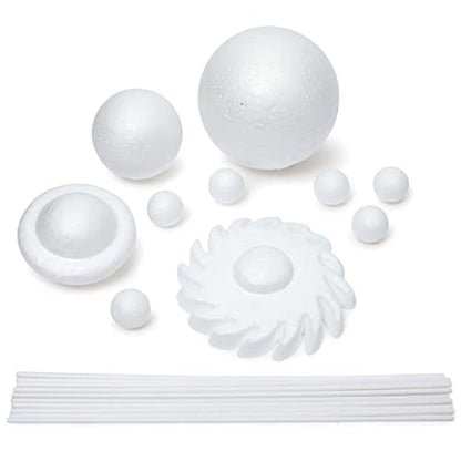 12-Piece 3D Solar System Model Kit - 12 Pcs White Foam Balls & Dowels - DIY Solar System Project & Kids Toys - Foam Planets to Paint & Painting Kit for Science Coloring Fun for Kids