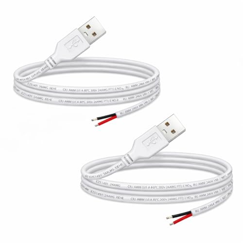 3.28ft White USB Pigtail Cable 2-Pack - color: White 3.28FT USB 2.0 Male