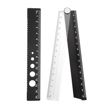 Generic Folding and Straight Ruler Kit 30/15cm Metric Aluminum Alloy Protractor Foldable Angle Wave Edge Ruler with Hollow Circle for Home Classroom Office, Clear Black - color: Clear-Black