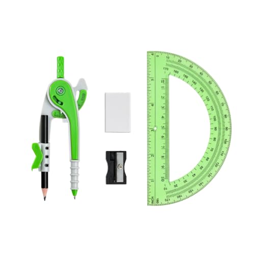 Unjoo Compass for Geometry Set, 6 Inch Protractor, Clear Plastic (Green) - color: Green